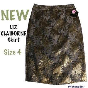🆕 NWT Liz Claiborne Silver, Gold & Metallic Mystic Nomad Career Skirt Size 4 ✨